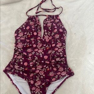 Cupshe Floral One Piece Swimsuit - Burgundy and Pink